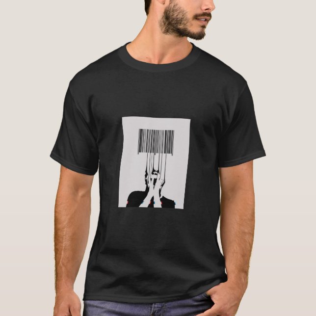 Camiseta Barcode Identity Tee – Monochrome Concept Art” (Anverso)