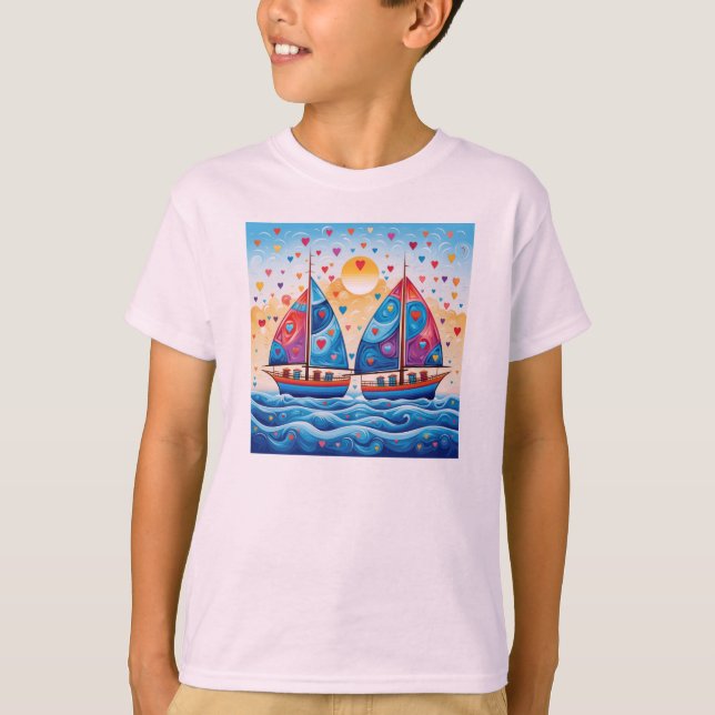 Camiseta Barcos de vela con corazones (Anverso)