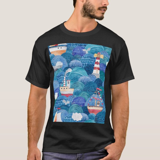 Camiseta Barcos y faro: acuarela infantil (Anverso)
