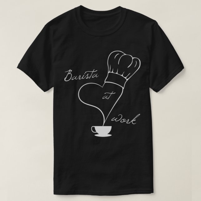Camiseta Barista en el trabajo preparando café 2 (Diseño del anverso)