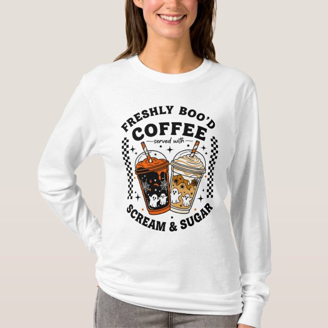 Camiseta Barista Fantasma de Halloween-Cute de café fresco (Anverso)