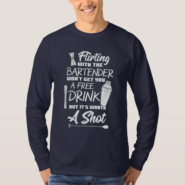 Camiseta Barman De Flirting Sin Bebidas Gratuitas (Anverso)
