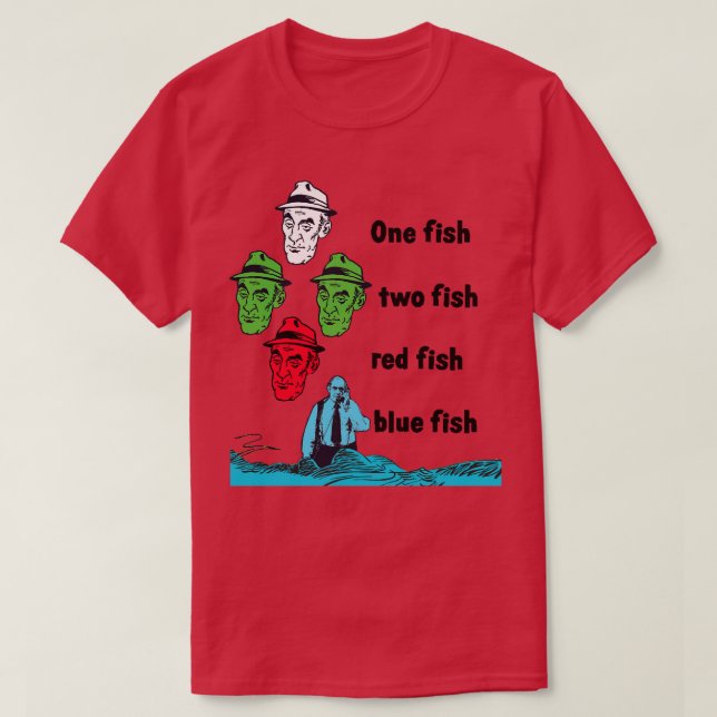 Camiseta Barney Miller One Fish Dos Peces Rojo Pescado Azul (Diseño del anverso)