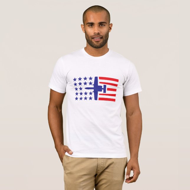 Camiseta Barras y estrellas azules rojas del jet del ataque (Anverso completo)