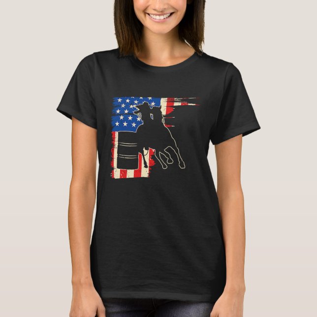 Camiseta Barrel Racer American Flag Patriotic Rodeo Barrel  (Anverso)