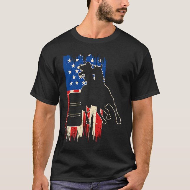 Camiseta Barrel Racer American Flag Patriotic Rodeo Barrel  (Anverso)
