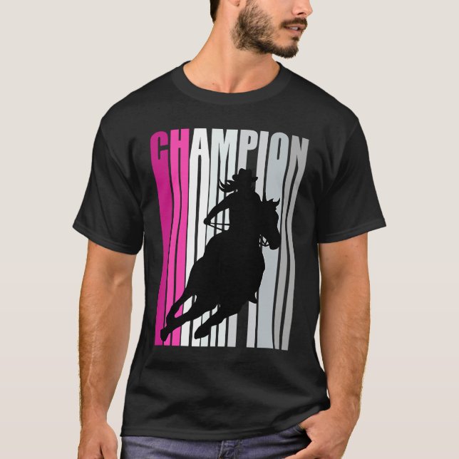 Camiseta Barrel Racing Champion Horse Riding Pink Retro Cow (Anverso)