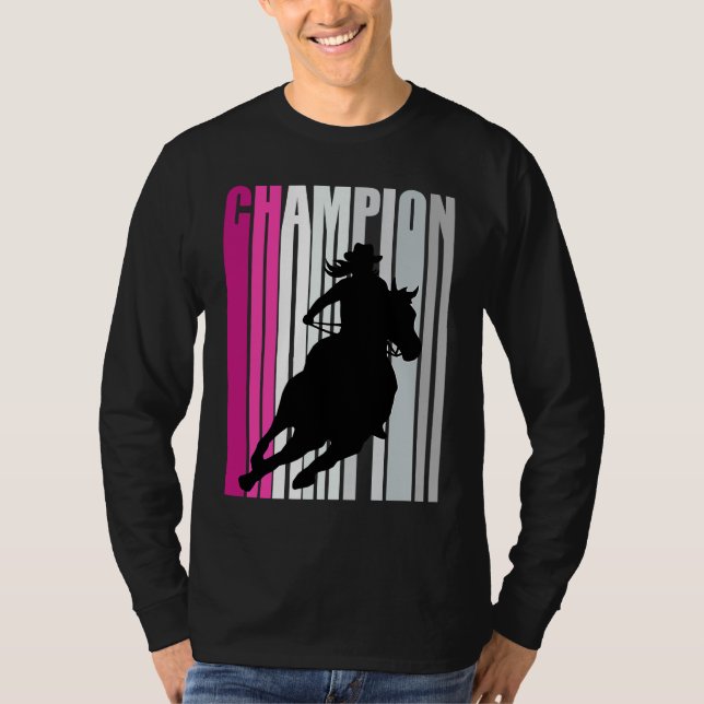 Camiseta Barrel Racing Champion Horse Riding Pink Retro Cow (Anverso)