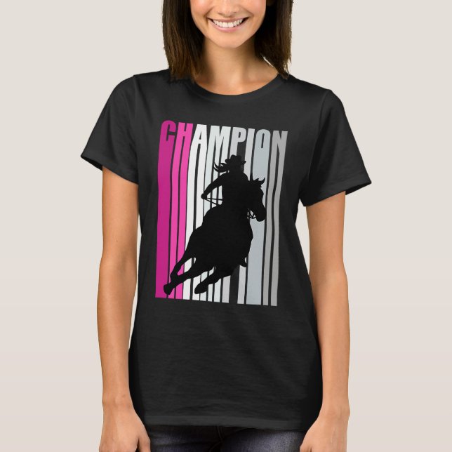 Camiseta Barrel Racing Champion Horse Riding Pink Retro Cow (Anverso)