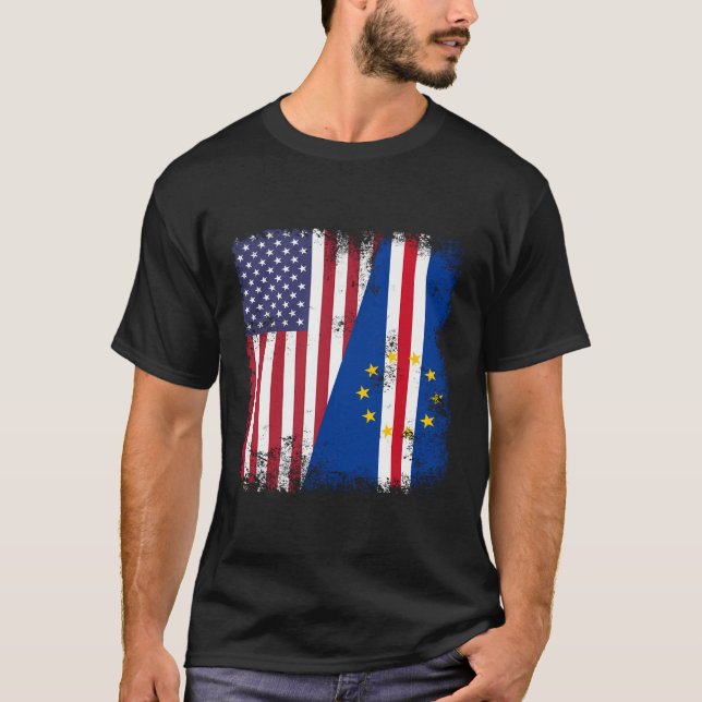 Camiseta Barrera Cabo Verde Bandera de Medio Cabo Verde Reg (Anverso)