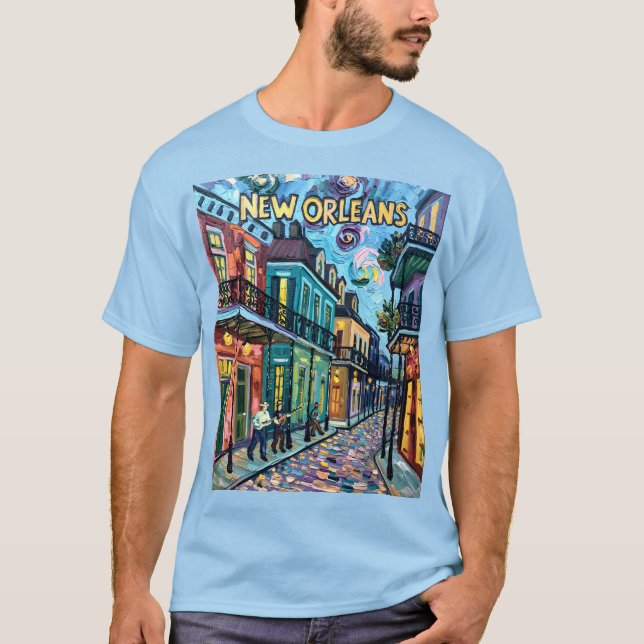 Camiseta Barrio francés de Nueva Orleans Van Gogh Style Vin (Anverso)