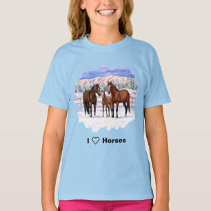 Camiseta Barrio Marrón de caballos en Nieve