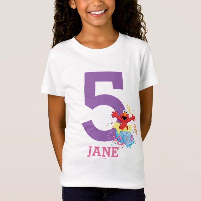 Camiseta Barrio Sésamo | Chica Elmo 5º cumpleaños (Anverso)