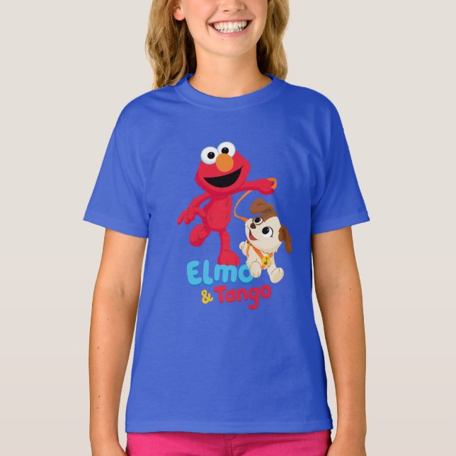 Camiseta Barrio Sésamo | Ejecución de Elmo y Tango (Anverso)