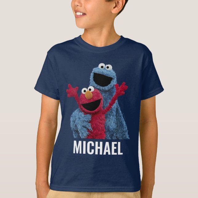 Camiseta Barrio Sésamo | Monstruo Elmo y Cookie (Anverso)