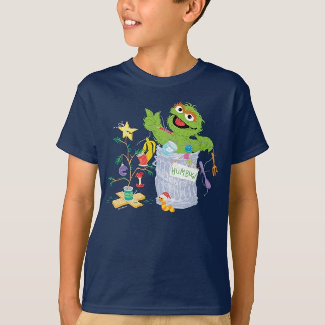 Camiseta Barrio Sésamo | Oscar - Árbol de Navidad (Anverso)
