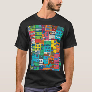 Camiseta Barrio urbano brasileño: fondo colorido.