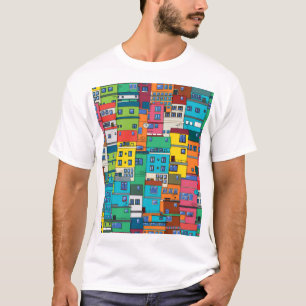 Camiseta Barrio urbano brasileño: fondo colorido.