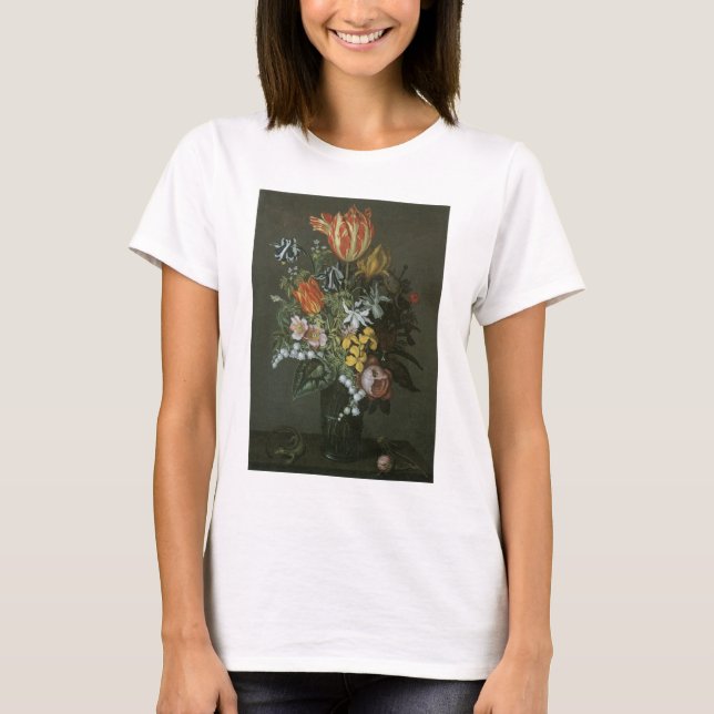 Camiseta Barroco Antiguo, Flores de Bodegón Floral en Jarró (Anverso)