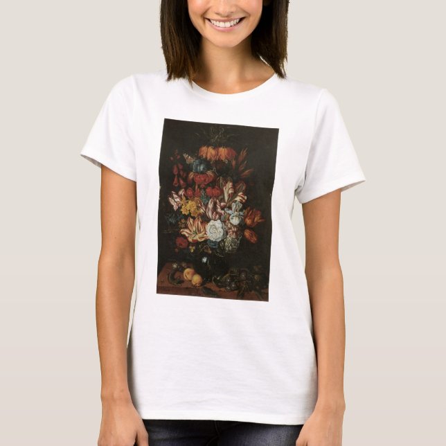 Camiseta Barroco Antiguo, Flores de Bodegón Floral en Jarró (Anverso)