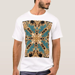 Camiseta Barroco dorado, diseño adornado de lujo.