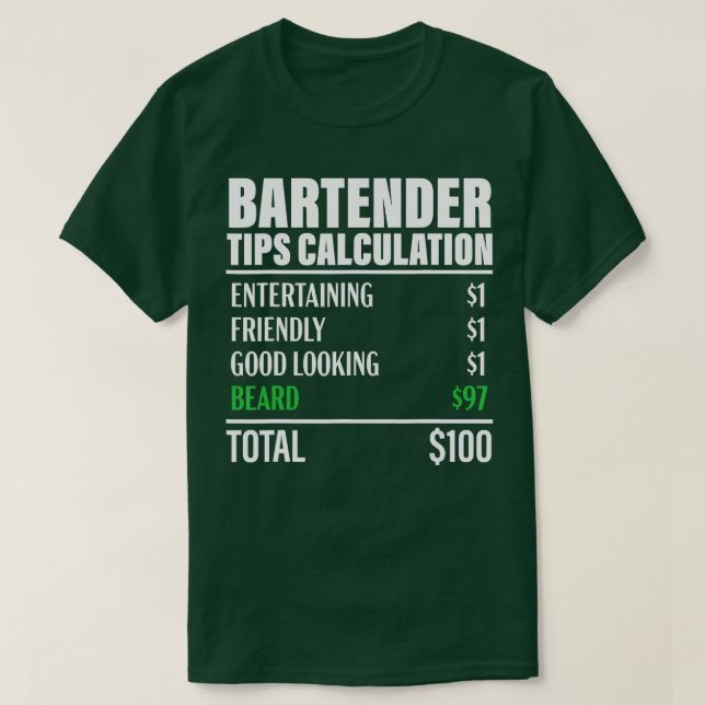 Camiseta Bartender Funny Beard Ips Cálculo Bartending (Diseño del anverso)