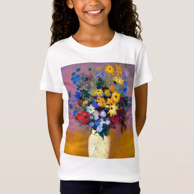 Camiseta Base blanca con flores Odilon Redon (Anverso)