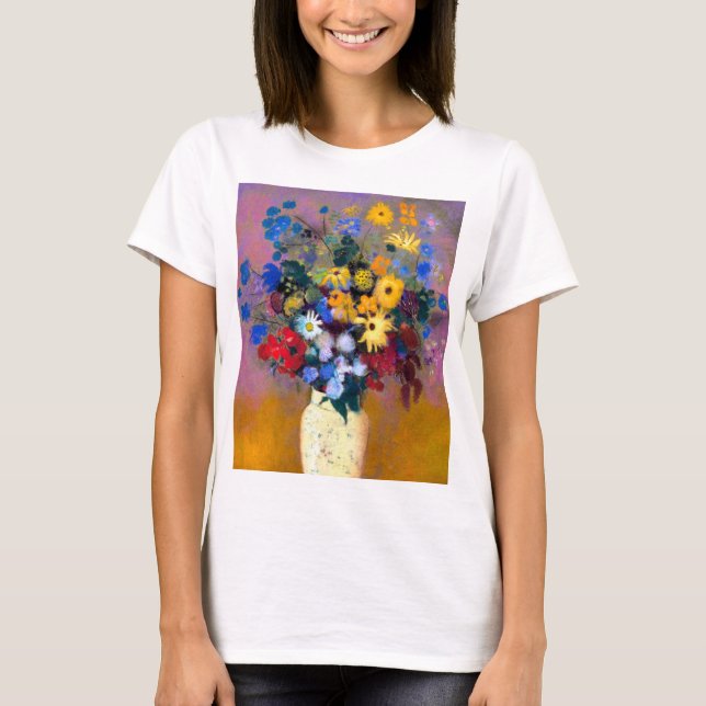 Camiseta Base blanca con flores Odilon Redon (Anverso)