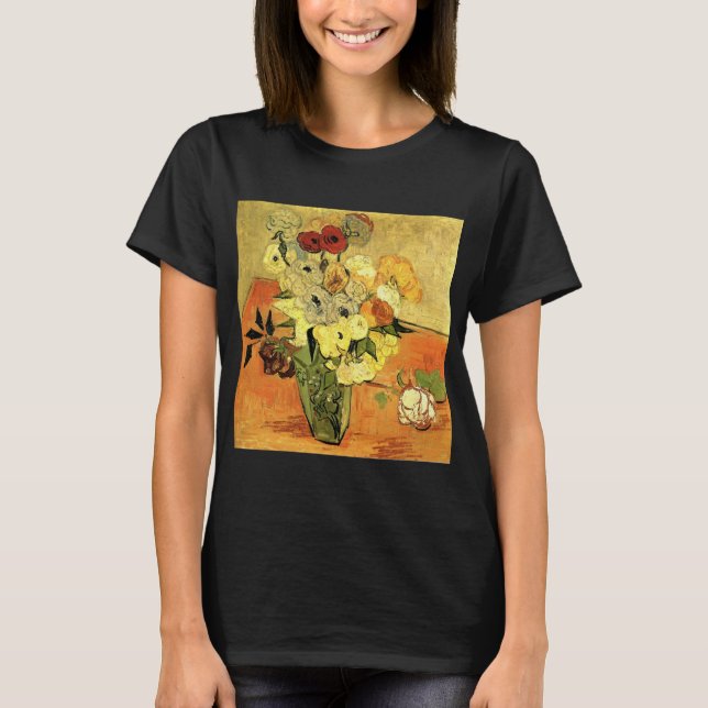 Camiseta Base japonesa, Rosas, anémonas de Vincent van Gogh (Anverso)