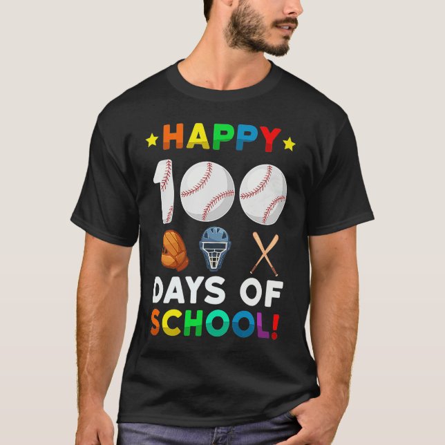 Camiseta Baseball 100 Days of School Happy 100th Day Teache (Anverso)