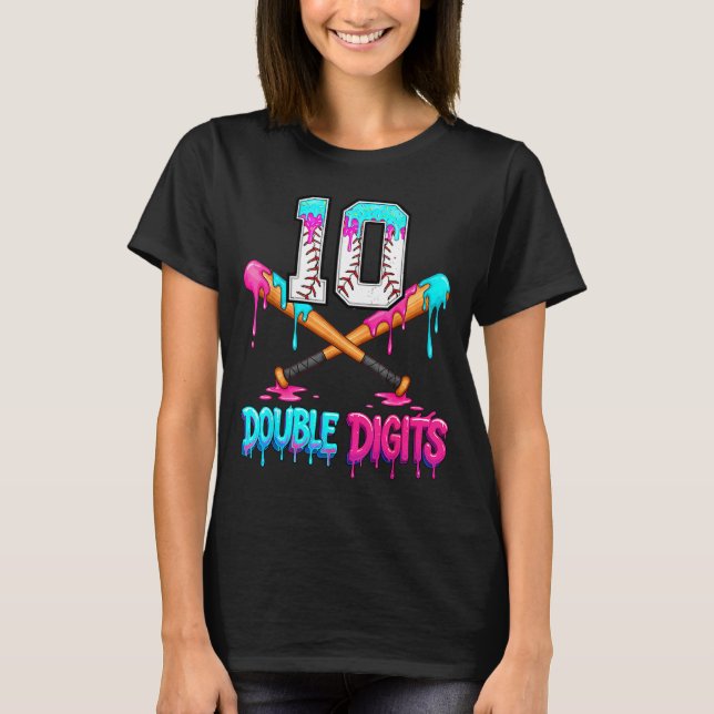 Camiseta Baseball 10 Year Old Ice Cream Drip 10th Bday Doub (Anverso)