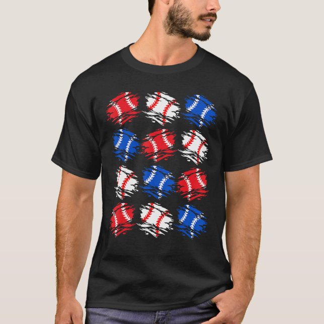 Camiseta Baseball 4th July USA Flag Retro Baseball Ball Gra (Anverso)