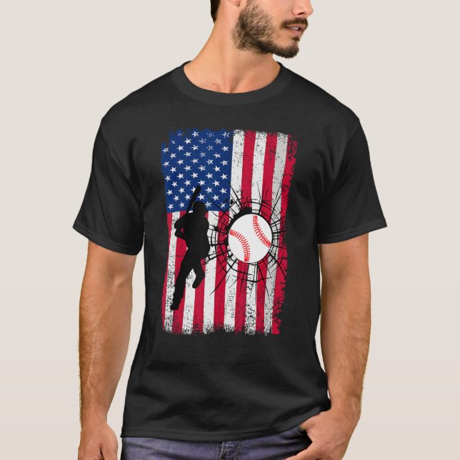 Camiseta Baseball 4th Of July American Flag Patriotic Baseb (Anverso)