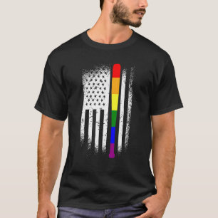 Camiseta Baseball American Flag Lgbt Q Rainbow Bat Gay Prid