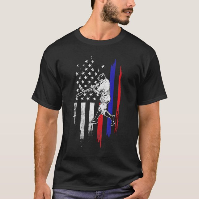 Camiseta Baseball American Flag USA 4th Of July (Anverso)