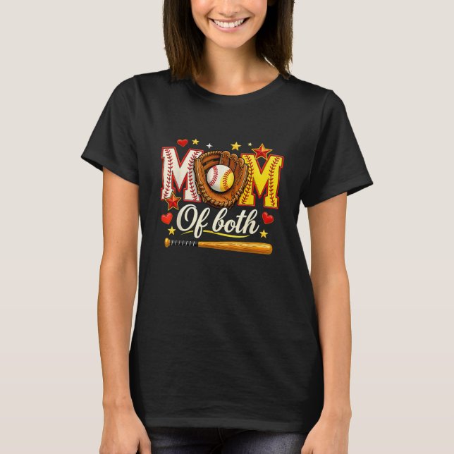 Camiseta Baseball and Softball Mom of Both Heart Stars Tee (Anverso)