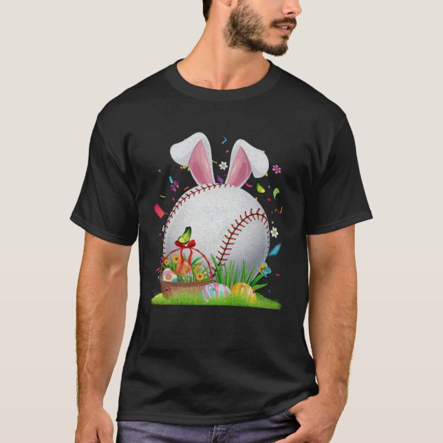 Camiseta Baseball Ball Egg Bunny Ears Happy Easter Day Men  (Anverso)