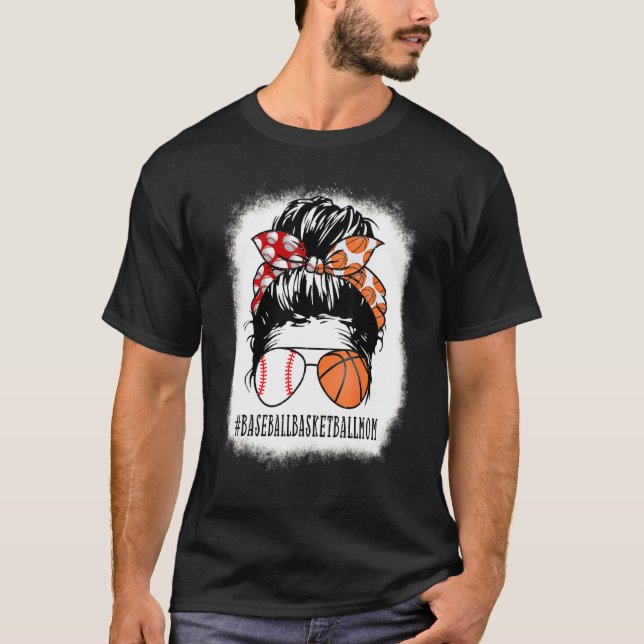 Camiseta Baseball Basketball Mom Messy Bun Girl Bleached Mo (Anverso)