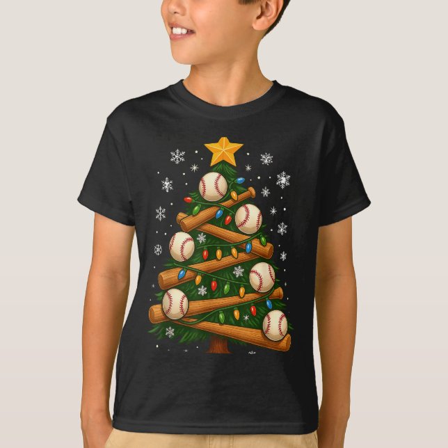 Camiseta Baseball Bat Christmas Tree Lights Holiday Design  (Anverso)