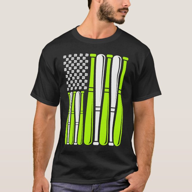 Camiseta Baseball Bat Sports American Flag St Patrick's Day (Anverso)