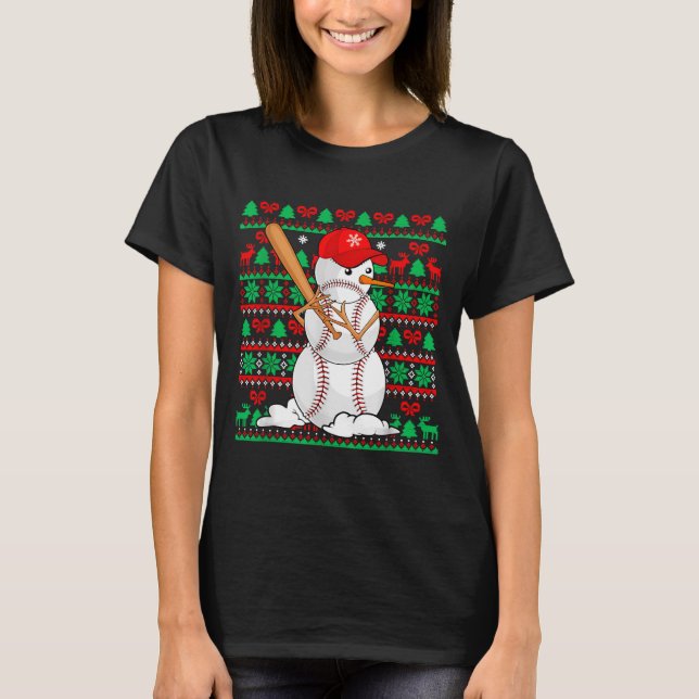 Camiseta Baseball Boys Men Christmas Snowman Players Ugly X (Anverso)