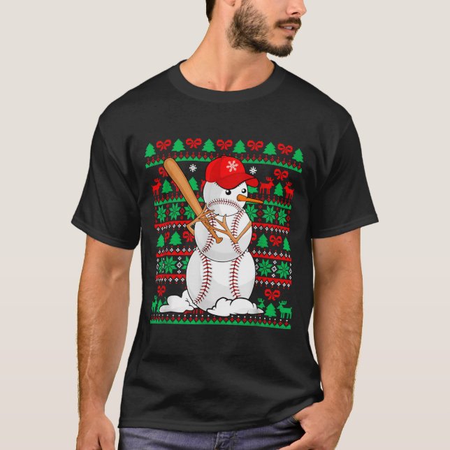Camiseta Baseball Boys Men Christmas Snowman Players Ugly X (Anverso)
