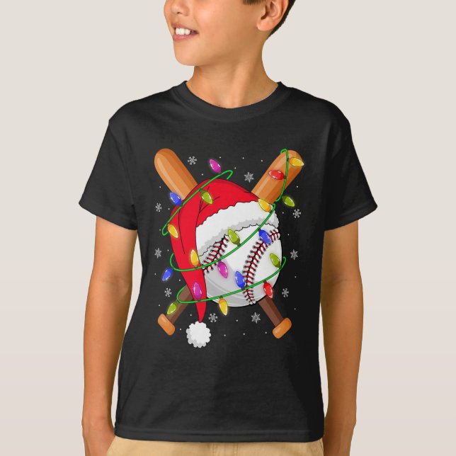 Camiseta Baseball Christmas Lights Santa Hat Baseball Playe (Anverso)
