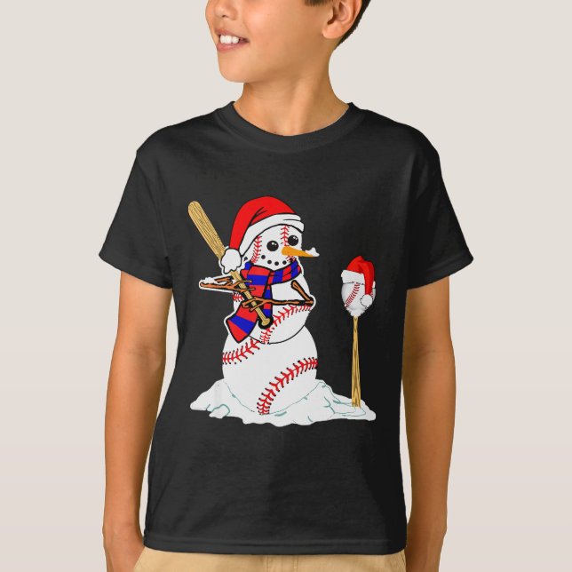 Camiseta Baseball Christmas Snowman Playing Baseball  (Anverso)