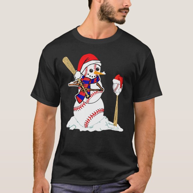 Camiseta Baseball Christmas Snowman Playing Baseball (Anverso)
