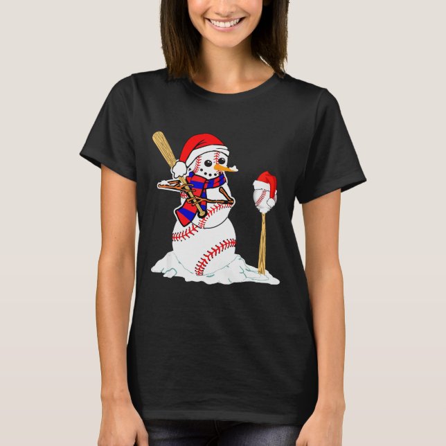 Camiseta Baseball Christmas Snowman Playing Baseball  (Anverso)