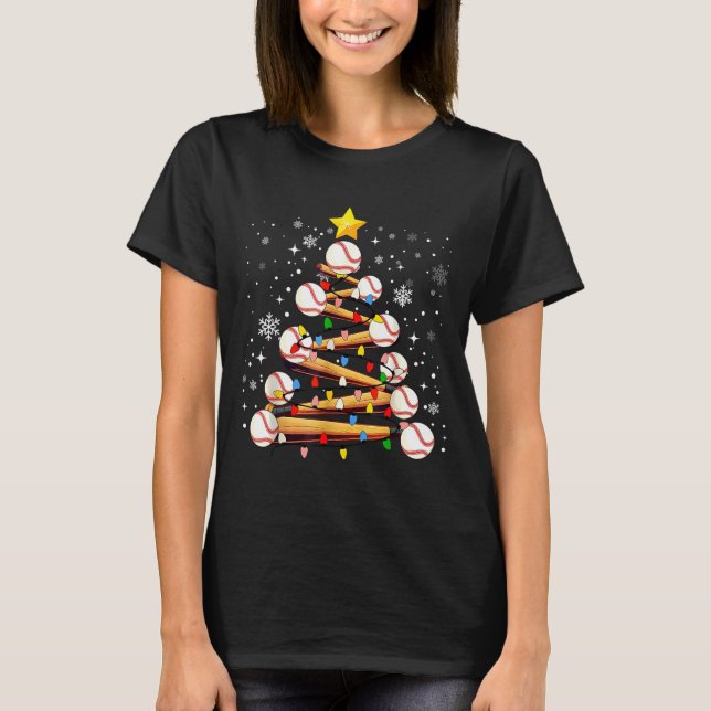 Camiseta Baseball Christmas Tree Light Xmas Baseball Boys K (Anverso)
