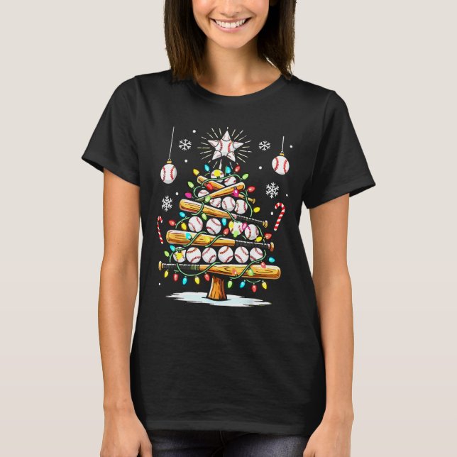 Camiseta Baseball Christmas Tree Lights  (Anverso)