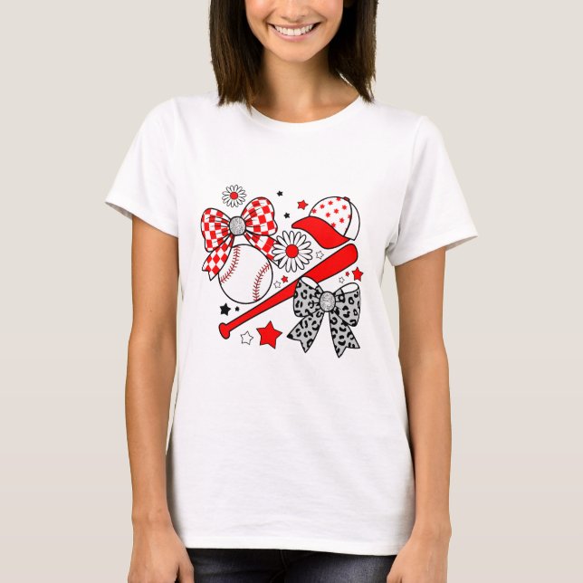 Camiseta Baseball Coquette Aesthetic Sporty Bow Glitter (Anverso)
