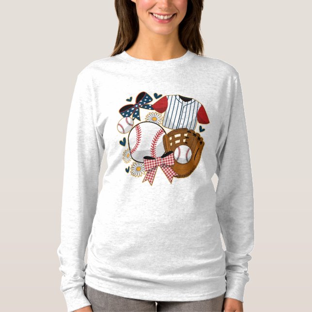 Camiseta Baseball Coquette Cute Patriotic Sports Aesthetic  (Anverso)